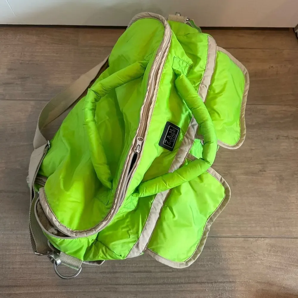 7 A.M. Enfant Voyage Puffer Neon Green Diaper Weekender Travel Bag